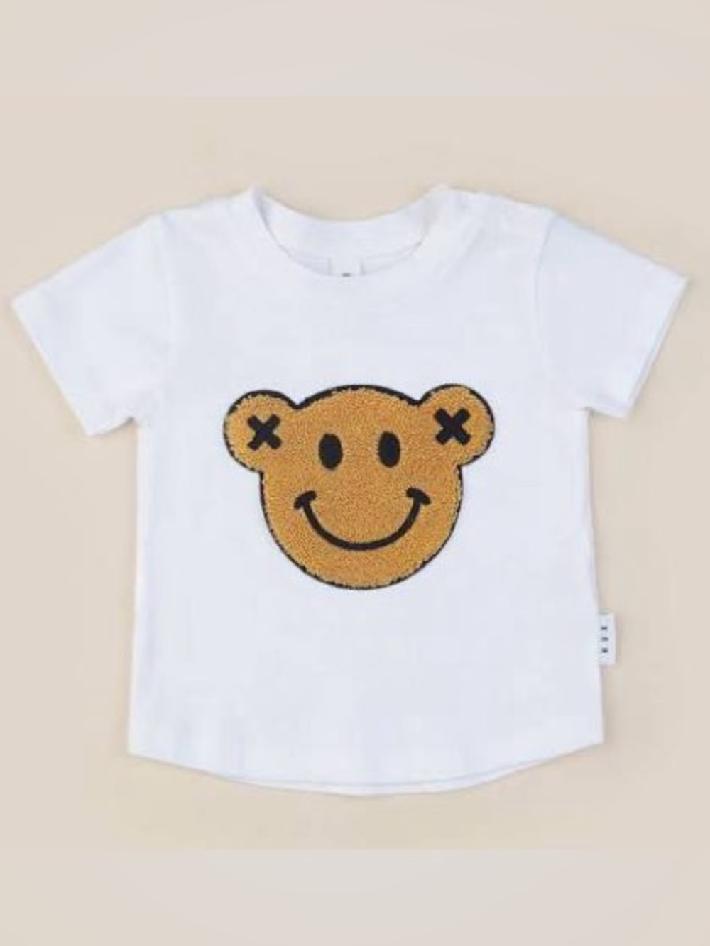 Huxbaby White Tee with Gold Bear Smiley